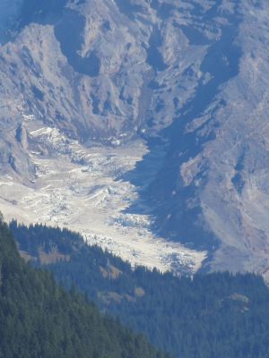 Close-up of glacier on Mt. Rainier from porch