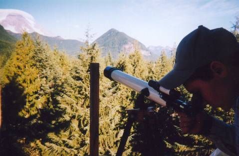 Focusing in on Mt. Rainier from Observatory loft 