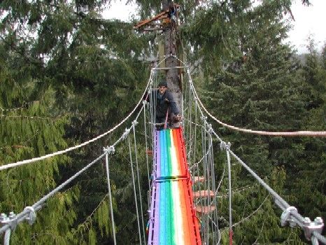 Tom inspects the chain link fencing on the Rainbow Bridge.